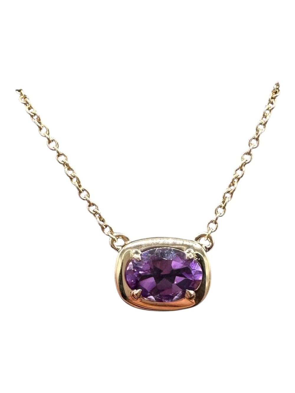 Amethyst Necklace in 14kt Yellow Gold, 0.61ct Oval Cut, Adjustable 16-18 Inches